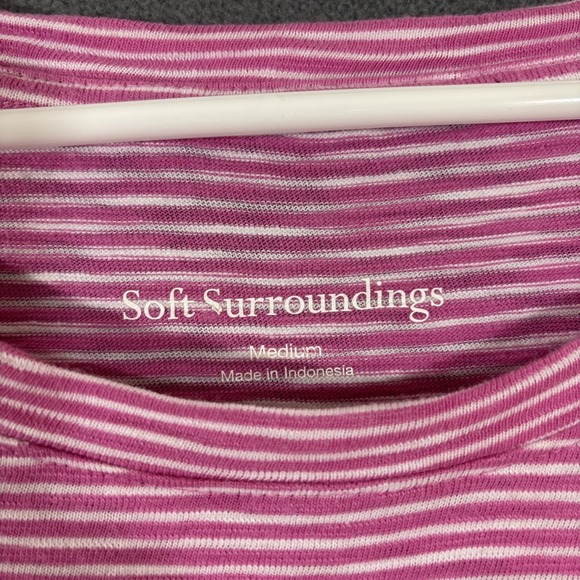 Soft Surroundings M Cotton Tunic Pink White Stripe Stretch Short Sleeve - Picture 2 of 10